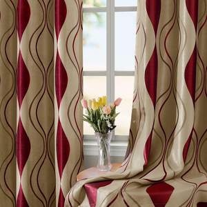 JA 52\" X 84\" Rideaux de fenêtre à œillets en jacquard bordeaux <span class=keywords><strong>beige</strong></span> Ensemble de 2 Rideaux occultants pour chambre à coucher Salon - Product Image 6