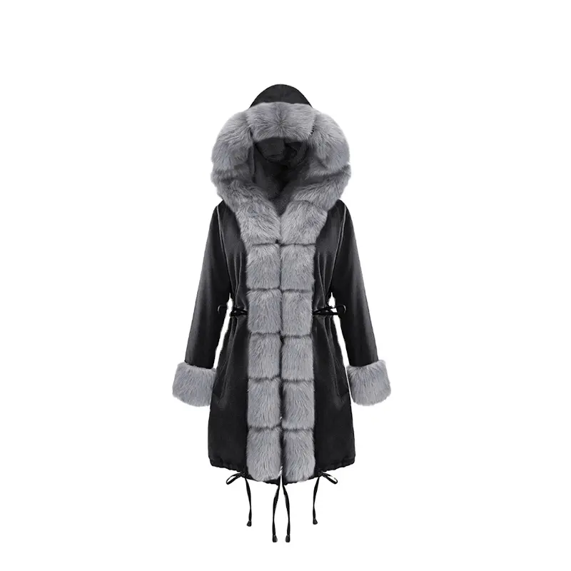 Groothandel Winter Vrouwen Warme Jas Hooded Pocket Jas Grote Bontkraag Jas