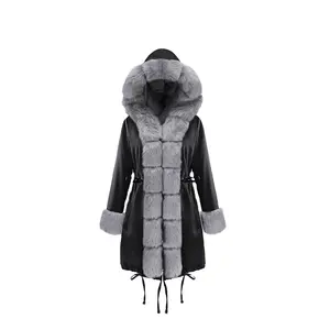 Bán Buôn Mùa Đông Của Phụ Nữ Ấm Áo Khoác Trùm Đầu Pocket Coat Big Fur Collar Coat