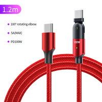 Keluaran Baru Obral Besar PD Usb C LED 1.2M Kabel Putar 180 Derajat USB C Pengisian Cepat L Berbentuk 60W 100W T