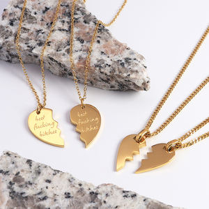 Minimalista corazón rompible medio corazón pareja Collar personalizado de acero inoxidable dividido roto colgante collar joyería - Product Image 6