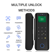 Cerradura Inteligente para Puerta de Vidrio de Aluminio con Reconocimiento Facial WIFI TUYA, con Huella Dactilar, Código, Llave, Control Remoto y Almacenamiento en la Nube