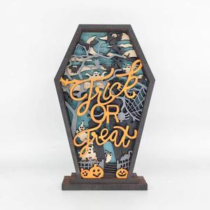 Décoration d'Halloween artisanale <span class=keywords><strong>en</strong></span> <span class=keywords><strong>bois</strong></span> sculpté : Citrouille, Araignée, Animaux – Art mural et d'appoint pour la maison - Product Image 3