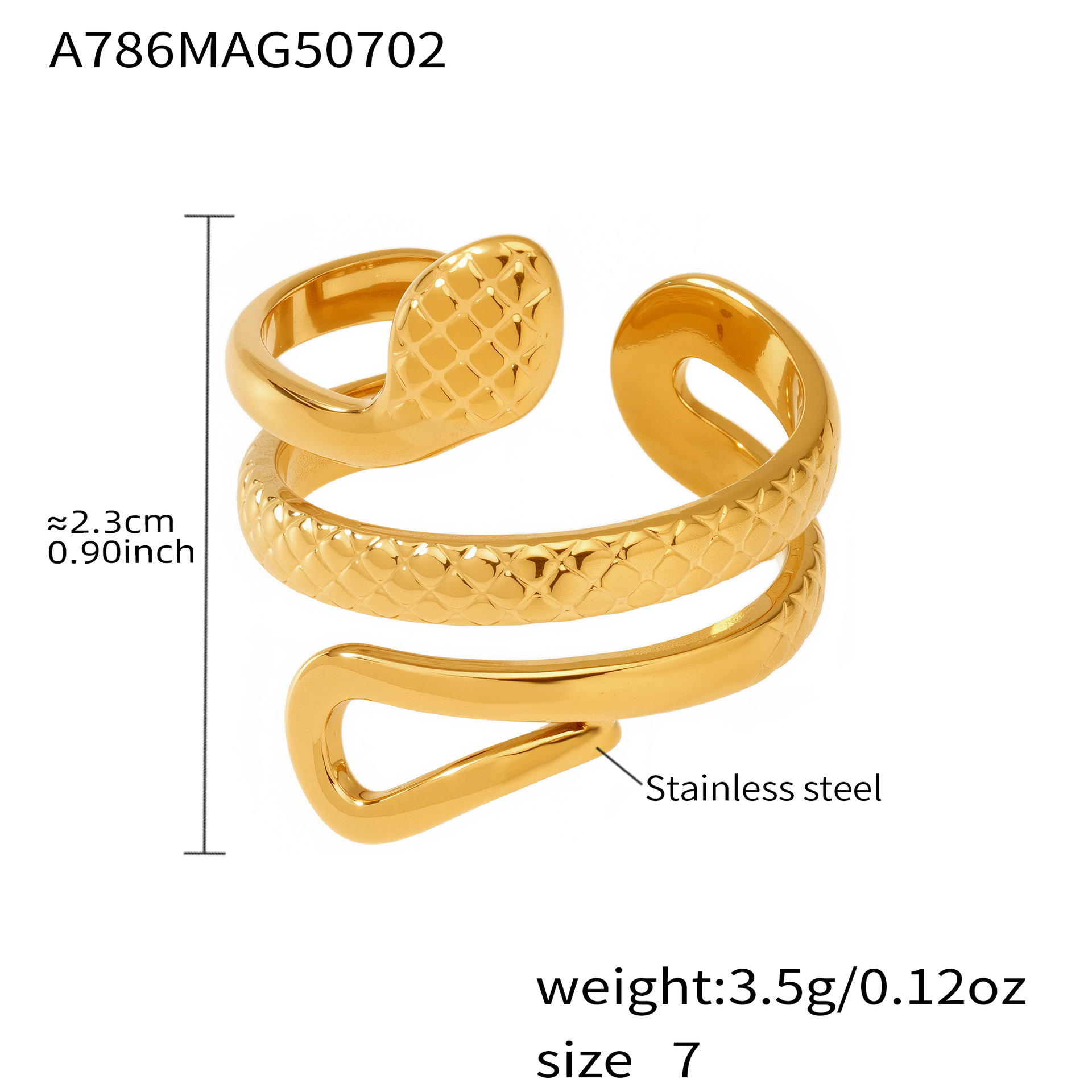 A786-gold double layer snake ring