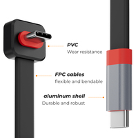 Câble de données et de charge rapide et sûr 3A pour téléphone, adaptateur audio à transfert de données TPE 10 Gbit/s haute vitesse, câble plat coudé à 90 degrés