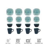 Ensemble de table utile pour la maison 16 pièces de vaisselle carrée lisse bleue, assiette, bol, tasse, ensembles de vaisselle au design élégant pour restaurants
