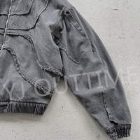 Pull Vintage en Demin avec Épaules tombantes Personnalisé Délavé à l'acide Pull Graphique pour Hommes à Capuche Intégrale Zip up Retro Ninja Distressed Hoodie