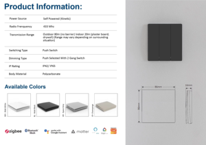 Série Bélier S111CP 1 voie Champagne or sans batterie RF433MHz interrupteur intelligent sans fil interrupteur cinétique étanche pour l'éclairage - Product Image 6