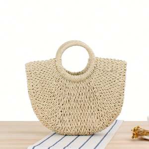 Wholesale Summer Beach Tote Bag Solid Color Casual Handmade Paper Woven Straw Bag - Product Image 1