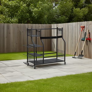 Organisateur de rangement de golf en acier noir à 4 niveaux, chariot roulant pour équipement de sport extérieur avec paniers pour sacs et balles de golf - Product Image 2