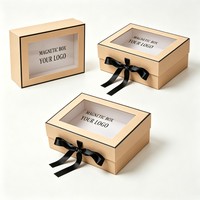 Boîte cadeau magnétique en gros avec fenêtre transparente, ruban et nœud, boîte rigide de luxe en papier pour emballage de cadeaux, cosmétiques et vêtements de détail