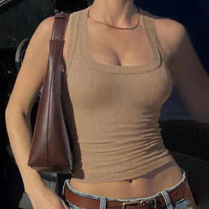 Canotte in tessuto a coste da <span class=keywords><strong>donna</strong></span> con collo quadrato su misura per <span class=keywords><strong>donna</strong></span> - Product Image 2
