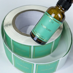 Custom Bottle Labels For Cosmetic <b>Packaging</b> <b>Printed</b> With Your Logo Green Gold Border <b>Design</b> - Product Image 1