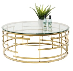 Table basse ronde en verre et acier inoxydable, meuble de salon populaires, livraison gratuite - Product Image 1
