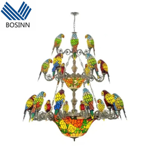 <span class=keywords><strong>Lampadario</strong></span> a sospensione con cesto di rose in vetro colorato, decorazione con pappagalli, luci a sospensione per hall di hotel - Product Image 2