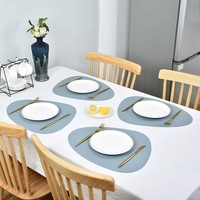 Tapis de Table ovale étanche en Silicone et ensemble de dessous de verres, Texture cuir PU lourd, tapis en caoutchouc souple, tapis de Table antidérapant, 12 pièces