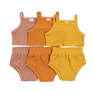 Barboteuse pour bébé fille, haut en rainures, couleur unie, pantalon Long et rose, nouvelle collection 2020, vente en gros