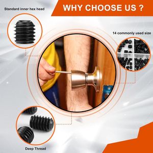 Internal Hex Drive Cup Point Set Screws Kit 600pcs M3 M4 M5 M6 M8 12.9 Alloy Steel Industrial Grade Blackened - Product Image 3