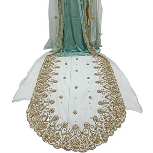 Ensemble de mariée somalien Dirac : Robe élégante en dentelle brodée de perles florales à manches longues en tulle, écologique et légère, pour l'été et l'hiver - Product Image 3