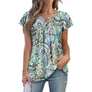 2025 femmes été tunique hauts col en V à manches courtes Blouses Style formel coupe ample en BeigePaisley tailles XS et XL - Product Image 4