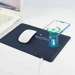 Alfombrilla de ratón de carga inalámbrica de 5W de cuero PU para ordenador portátil de escritorio alimentado para carga de teléfono móvil
