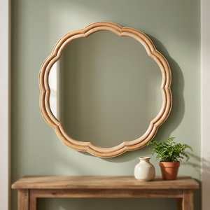 Seashell pattern wall <b>mirror</b> made of rattan, wall <b>hanging</b>, home decor, highly aesthetic home decoration accessories, wholesale. - Product Image 3