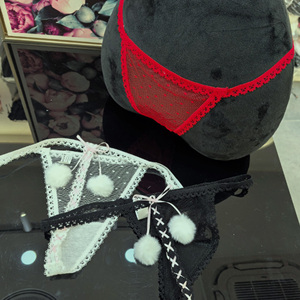 Classic Fashion Hot Red Christmas Set Wearing <b>String</b> Hollow Out Panties Feminine <b>Thong</b> With Hairballs - Product Image 5