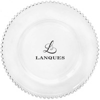 Assiettes en verre transparent Lanques de 12,6 pouces, dorées, pour mariage, vente en gros, avec assiettes de présentation argentées perlées, ensemble de vaisselle pour décoration de mariage