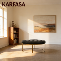 Table basse ronde en cuir avec cadre en métal, velours capitonné, design industriel personnalisé, style européen, meubles de salon