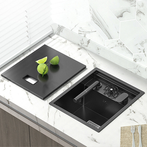 Lavello da <span class=keywords><strong>Cucina</strong></span> Nascosto in Acciaio Inox Nero con Coperchio, Piccolo Lavello Artigianale con Lavapiatti - Product Image 1