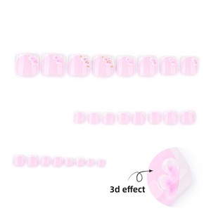 Uñas Postizas 3D con Diseño de Flor <span class=keywords><strong>Rosa</strong></span> y Punta Francesa, con Perla, para Mujer, para Uso Diario, en la Playa, Fiestas de Verano - Product Image 2