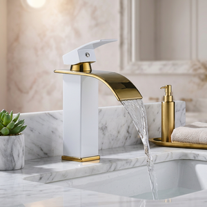 Grifo de Lavabo Elegante de Primera Calidad con Diseño de Cascada, Grifo Mezclador de Acero Inoxidable de un Solo Orificio con Cartucho de Cerámica - Product Image 3
