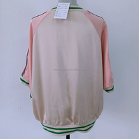 Blouson Bomber en Satin Personnalisé OEM pour Femme, Style Vintage, Manches Courtes Raglan, Veste Universitaire Broderie Paillettes Rayures, Coupe-Vent Sukajan