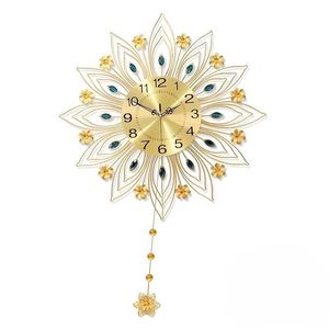<b>Modern</b> Large Round <b>Wall</b> <b>Clock</b> Quartz Hanging <b>Clock</b> with <b>Pendulum</b> and Roman Numeral Display for Living Room Decor - Product Image 2