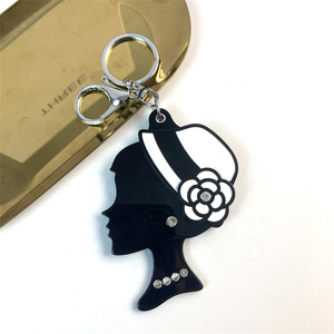 Black Floral Cartoon <b>Slide</b> Cover <b>Small</b> Mirror Pendant Key Chain Acrylic Round Mirror Keyring Durable Eco-Friendly Fashion - Product Image 5