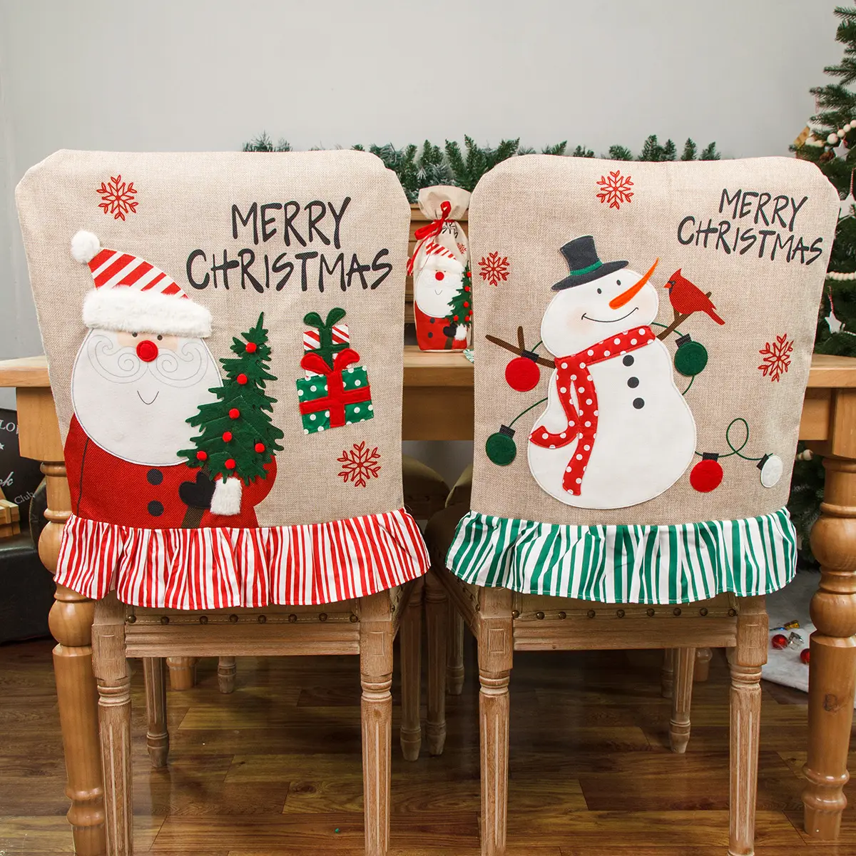 High Quality Christmas Chair Protector Slipcovers Plaid Burlap Buffalo Santa Claus Xmas Decoration Dining Room Seat Covers