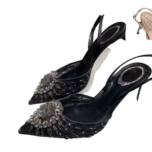 Sandalias de tacón de aguja puntiagudas de lujo con malla de colores transpirable, estilo primavera, sexys para exteriores, de tacón abierto - Product Image 1