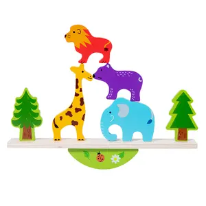 ของเล่นเด็กทำจากไม้ทรงตัวช้างยีราฟและช้างสำหรับเด็กปฐมวัย