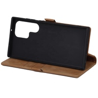 Étui portefeuille magnétique pliable de luxe en cuir de vache véritable Hotsell pour S23 Ultra, design à rabat, marron, fabricant