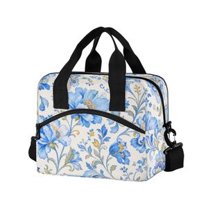 Blue Floral Custom Print Lunch <b>Bag</b> with Zipper Portable Wholesale <b>Cooler</b> <b>Bag</b> for Women for Mom - Product Image 1