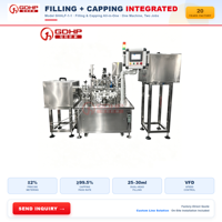 Ligne de production automatique de remplissage d'huile de silicone, de bouchage, de scellage à la feuille refroidie par eau et d'étiquetage 25-30ml 1000BPH