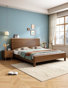Base de Cama de Madera Maciza Natural de Alta Calidad, Cama Moderna con Cabecera de Paneles Horizontales para Dormitorio - Product Image 4