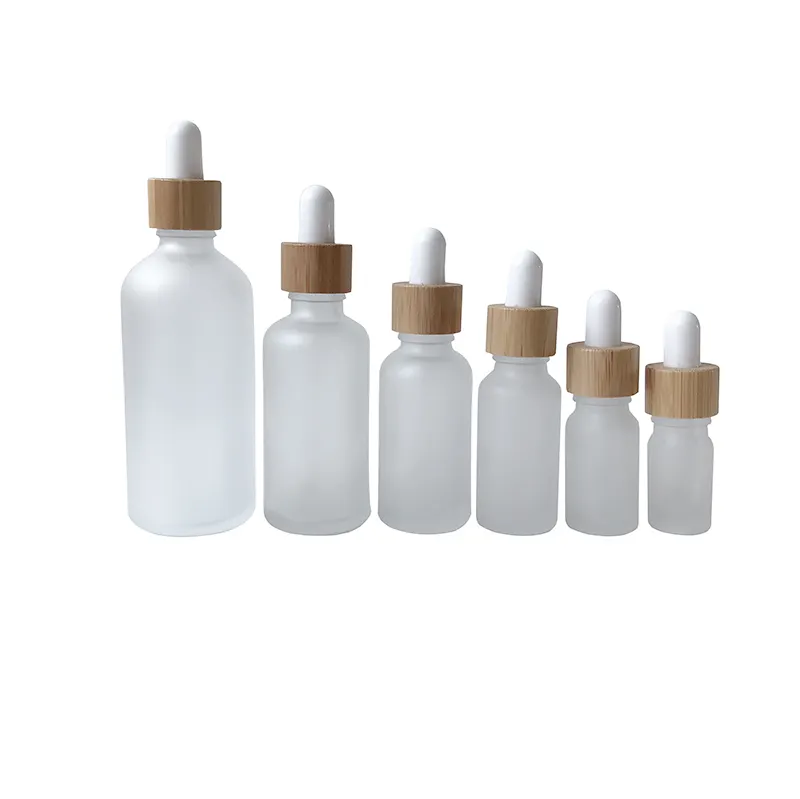 Small MOQ 15ML Clear Glass Bottle with Bamboo Dropper 30ml Bamboo Glass Dropper Oil Bottle