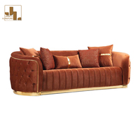 Style moderne Hôtel Villa 3 + 2 + 1 Bouton-Tufté Canapé Ensemble Italien Salon Orange Velours Luxe Canapé Meubles