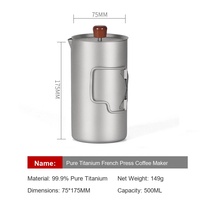 Cafetière à piston réutilisable en titane pur, à large ouverture, avec filtre à café et thé, portable pour le voyage, la maison, le camping en extérieur, grande capacité