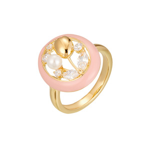Tulip Shaped Pink <b>Open</b> <b>Ring</b> With Pearl And Crystal Inlay Adjustable For Women Party Jewelry - Product Image 5