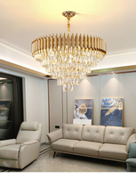 Magnifique Lustre d'Hôtel en Cristal Doré, Suspension de Luxe, Lampe Pendentif Décorative