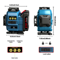 Niveau laser vert rotatif automatique industriel à 16 lignes, jauge de niveau laser horizontal à 360 degrés pour le plâtrage des murs