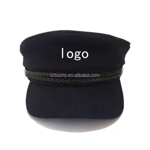 Best Selling Factory Embroidery White Caps Seaside Women Hats Retro Flat-Topped Sailor Hats Captain Navy Hats for Men