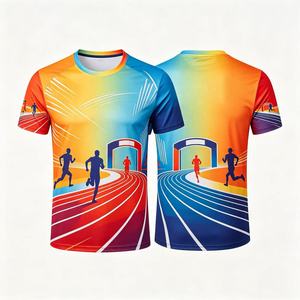 T-shirt de course et de marathon décontracté à manches courtes 100 % polyester, respirant, séchage rapide, imprimé par transfert thermique, impression intégrale personnalisée - Product Image 1